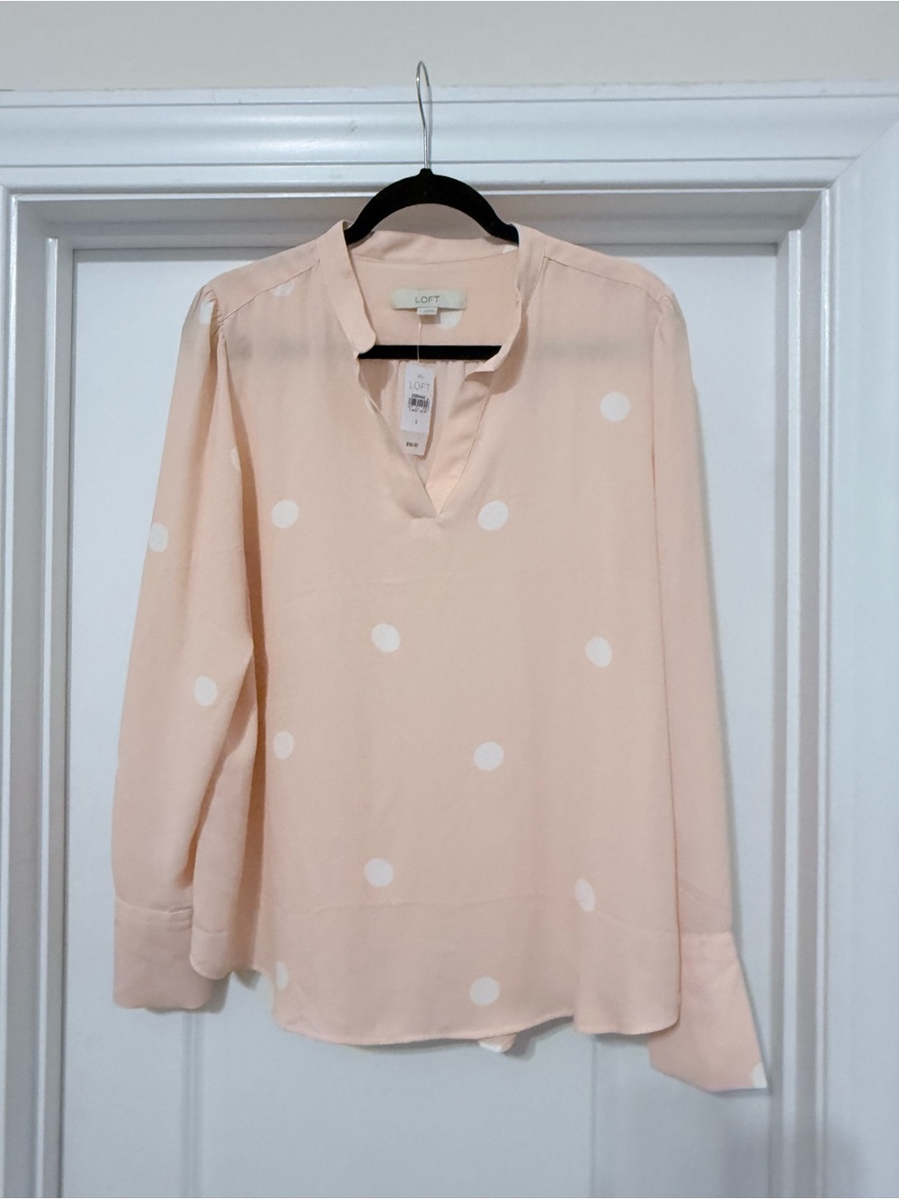 LOFT Blush Pink Polka Dot Split-Neck Blouse